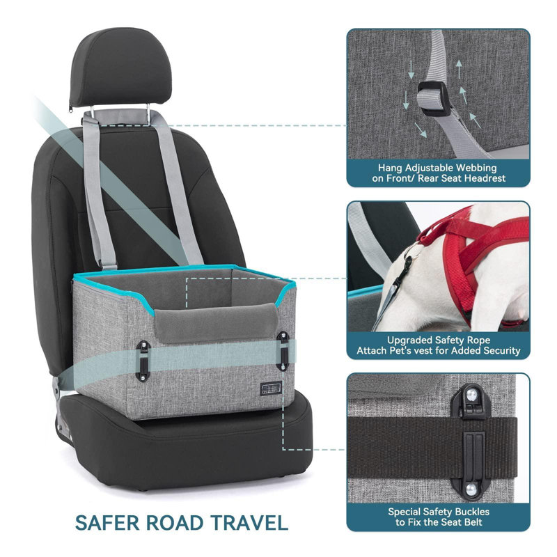 Tucker Murphy Pet Small Dog Car Seat Puppy Portable Dog Booster Seat For Car With Clip On Leash Adjustable Straps Perfect For Small Pets Up To 25Lbs Grey Wayfair Canada